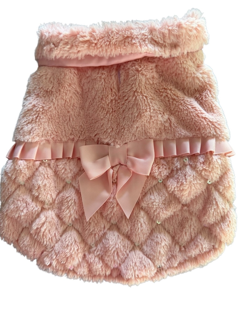 Bond & Co. Pink Faux Fur Dog Coat Jacket Bow Ruffle XS